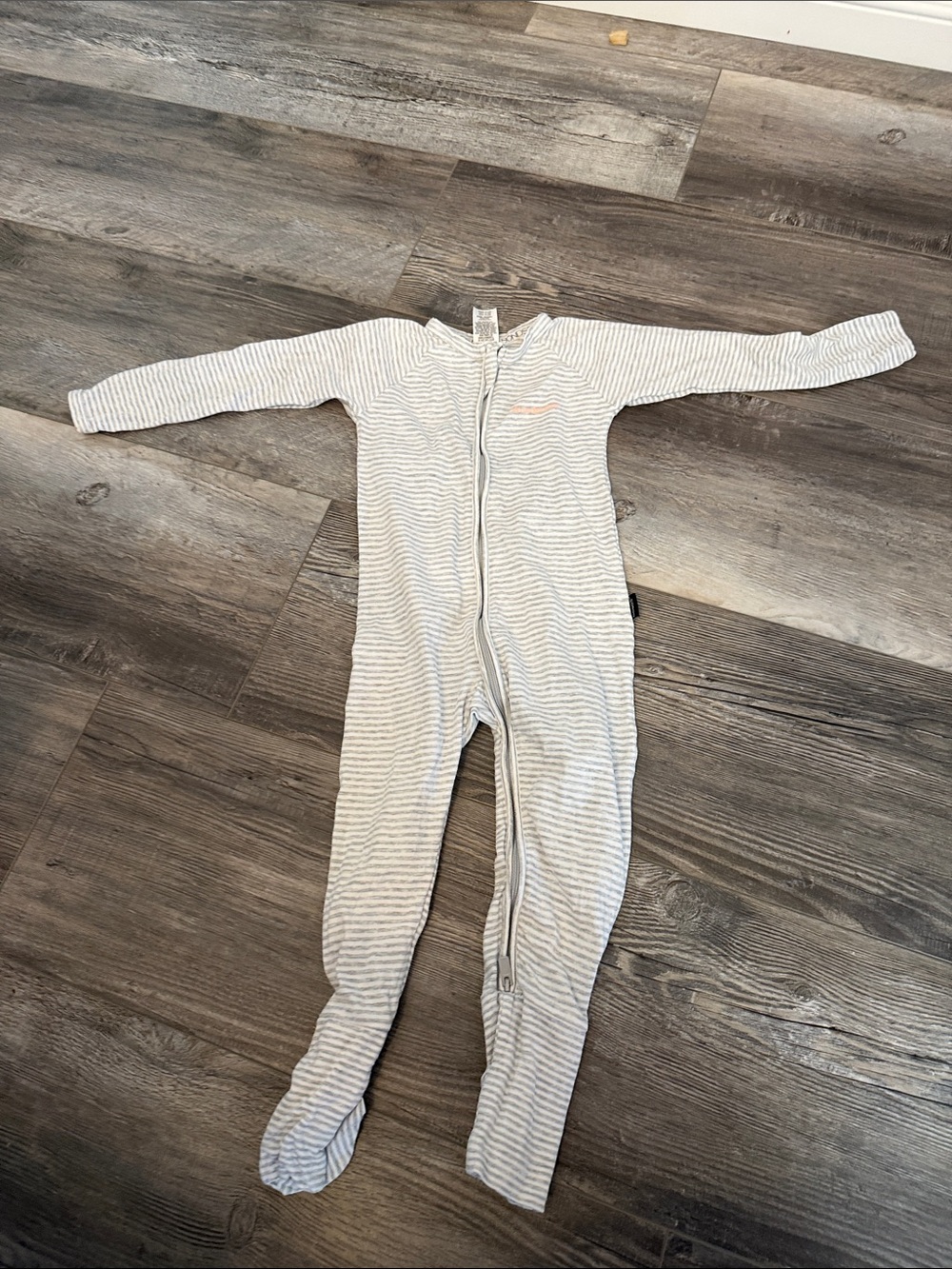 Bonds Kids Long Sleeve Footed One-Piece in Light Gray Stripe- As is